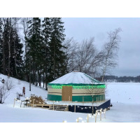 Баня юрта 5 метров фасад ткань  каркас сосна с подпорками